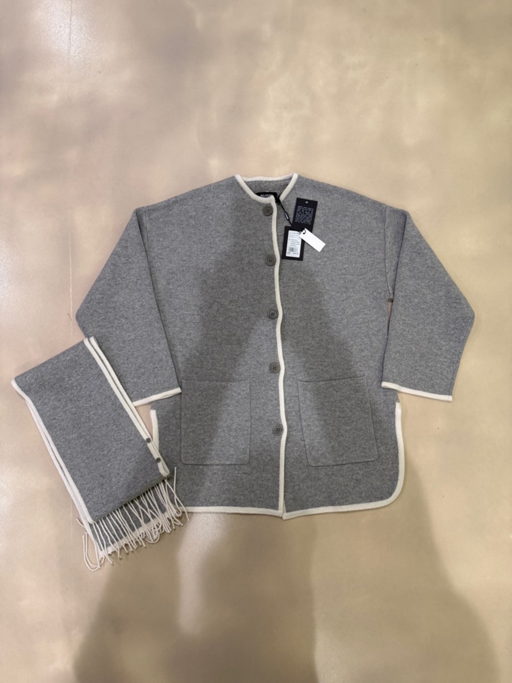 Naadam Cashmino Contrast Sweater stitch sweater jacket and removable scarf